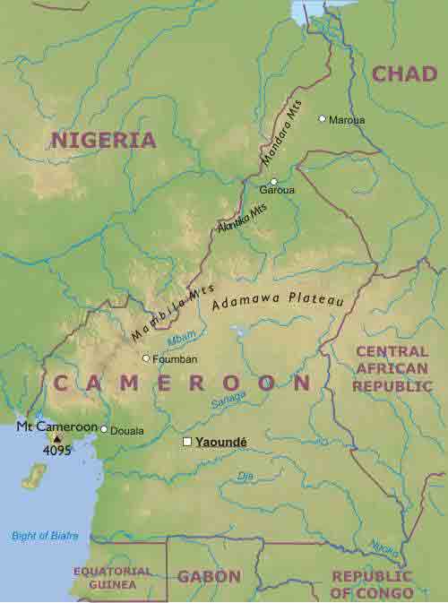 Cameroun physique carte